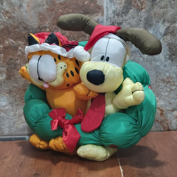 Vintage Paws Garfield And Odie Christmas Nylon Wreath Plush Stuffed Toy - Picture 9 of 14